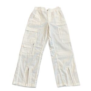 🏷️ NWT FOREVER 21 White Linen Blend Wide Leg Zipper Cargo Pants